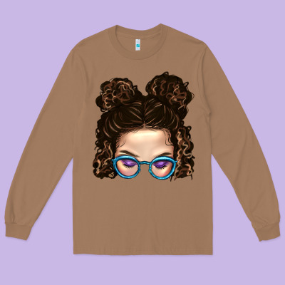 Messy Bun Mom And Glitter Glasses Long Sleeve Tee Designed By Bundleandbundleshop