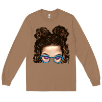 Toasted Coconut Messy Bun Mom And Glitter Glasses Long Sleeve Tee - BundleAndBundleShop