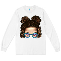 White Messy Bun Mom And Glitter Glasses Long Sleeve Tee - BundleAndBundleShop