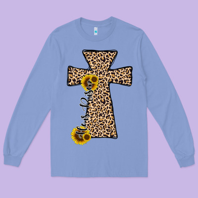He Is Risen Leopard Cross Long Sleeve Tee Designed By Jahusdesignshop