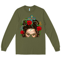 Army Green Messy Bun Mom Faith And Rose Long Sleeve Tee - BundleAndBundleShop
