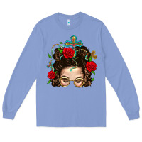 Colony Blue Messy Bun Mom Faith And Rose Long Sleeve Tee - BundleAndBundleShop