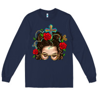 Navy Messy Bun Mom Faith And Rose Long Sleeve Tee - BundleAndBundleShop