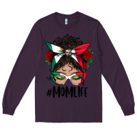 Plum Mexican Mom Life Messy Bun Mama Long Sleeve Tee - BundleAndBundleShop