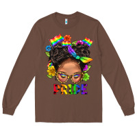 Chestnut LGBTQ+ Messy Bun Mom Pride With Flower Long Sleeve Tee - BundleAndBundleShop