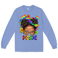 Colony Blue LGBTQ+ Messy Bun Mom Pride With Flower Long Sleeve Tee - BundleAndBundleShop