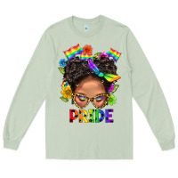 Matcha LGBTQ+ Messy Bun Mom Pride With Flower Long Sleeve Tee - BundleAndBundleShop