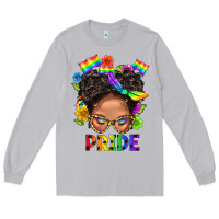 Moon Dust LGBTQ+ Messy Bun Mom Pride With Flower Long Sleeve Tee - BundleAndBundleShop