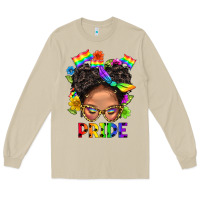 Mushroom LGBTQ+ Messy Bun Mom Pride With Flower Long Sleeve Tee - BundleAndBundleShop