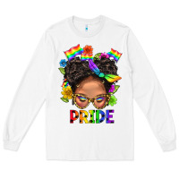 White LGBTQ+ Messy Bun Mom Pride With Flower Long Sleeve Tee - BundleAndBundleShop