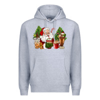 Heather Grey santa coffee cups christmas Premium Hoodie - CowGirlArtShop