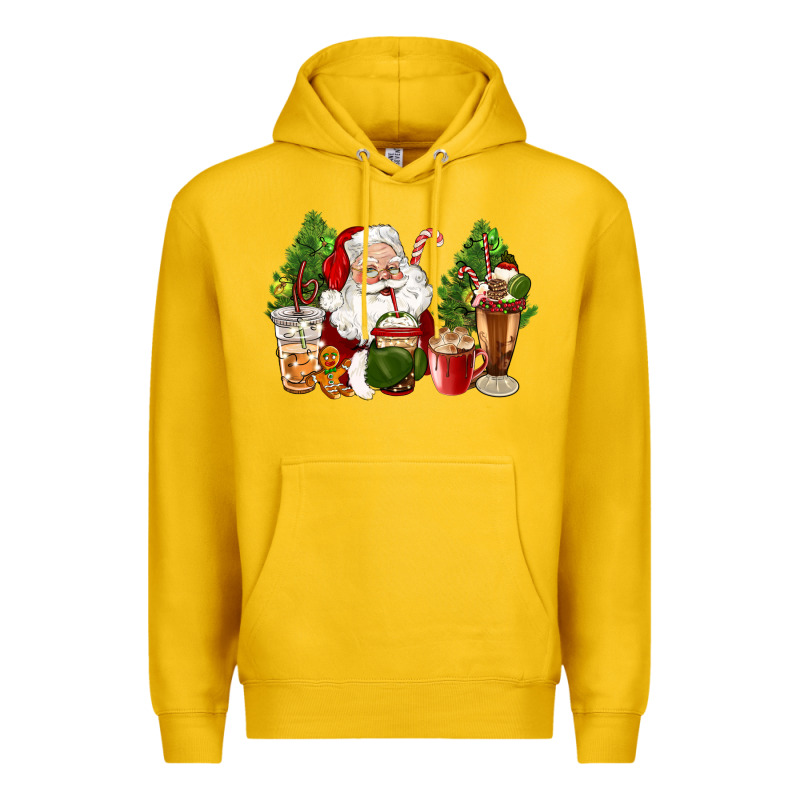 Santa Coffee Cups Christmas Premium Hoodie by CowGirlArtShop | Teevron