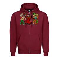 Burgundy Mexican Skeletons Zipper Hoodie - texasbilliewilder
