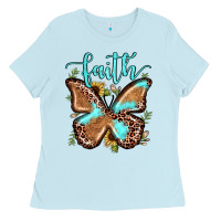 Baby Blue faith leopard butterfly Ladies Tee - JahusDesignShop