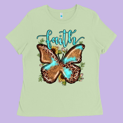 Faith Leopard Butterfly Ladies Tee Designed By Jahusdesignshop