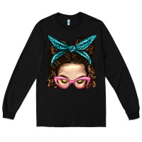 Black Messy Bun Mom With Leopard Bandana Long Sleeve Tee - BundleAndBundleShop