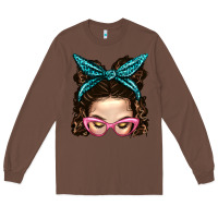Chestnut Messy Bun Mom With Leopard Bandana Long Sleeve Tee - BundleAndBundleShop