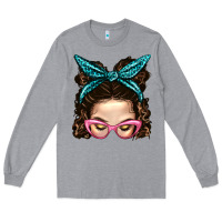 Heather Grey Messy Bun Mom With Leopard Bandana Long Sleeve Tee - BundleAndBundleShop