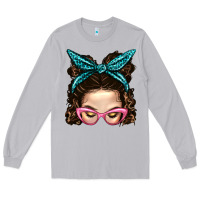Moon Dust Messy Bun Mom With Leopard Bandana Long Sleeve Tee - BundleAndBundleShop
