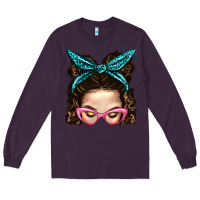 Plum Messy Bun Mom With Leopard Bandana Long Sleeve Tee - BundleAndBundleShop