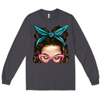 Smoke Messy Bun Mom With Leopard Bandana Long Sleeve Tee - BundleAndBundleShop