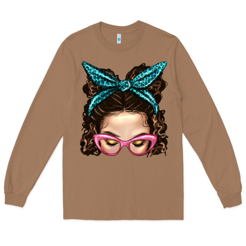 Messy Bun Mom With Leopard Bandana Long Sleeve Tee by BundleAndBundleShop | Teevron