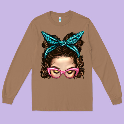 Messy Bun Mom With Leopard Bandana Long Sleeve Tee Designed By Bundleandbundleshop