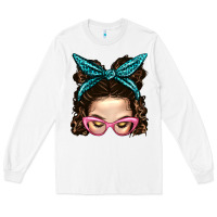 White Messy Bun Mom With Leopard Bandana Long Sleeve Tee - BundleAndBundleShop