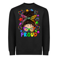 Black LGBTQ+ Messy Bun With Colorful Stars Heavyweight Sweatshirt - BundleAndBundleShop