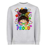 Heather Grey LGBTQ+ Messy Bun With Colorful Stars Heavyweight Sweatshirt - BundleAndBundleShop
