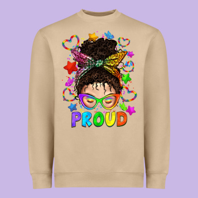 Lgbtq+ Messy Bun With Colorful Stars Heavyweight Sweatshirt Designed By Bundleandbundleshop