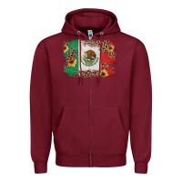 Burgundy Mexican Flag with Leopard Zipper Hoodie - texasbilliewilder