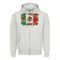 Dove Grey Mexican Flag with Leopard Zipper Hoodie - texasbilliewilder