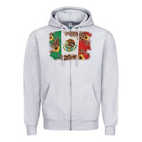 Heather Grey Mexican Flag with Leopard Zipper Hoodie - texasbilliewilder
