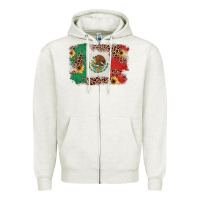 Oatmeal Heather Mexican Flag with Leopard Zipper Hoodie - texasbilliewilder