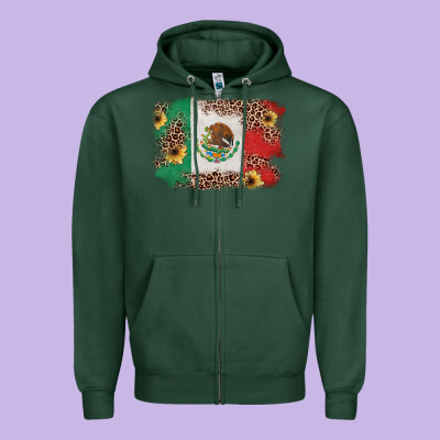 Mexican Flag With Leopard Zipper Hoodie Designed By Texasbilliewilder
