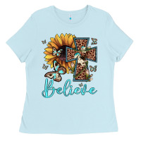 Baby Blue believe leopard cross sunflower butterfly Ladies Tee - JahusDesignShop