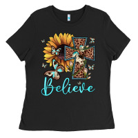 Black believe leopard cross sunflower butterfly Ladies Tee - JahusDesignShop