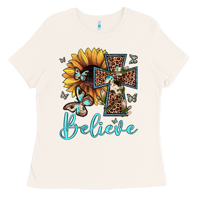 Believe Leopard Cross Sunflower Butterfly Ladies Tee by JahusDesignShop | Teevron