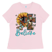 Bubblegum Pink believe leopard cross sunflower butterfly Ladies Tee - JahusDesignShop