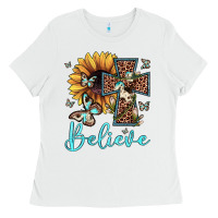 White believe leopard cross sunflower butterfly Ladies Tee - JahusDesignShop