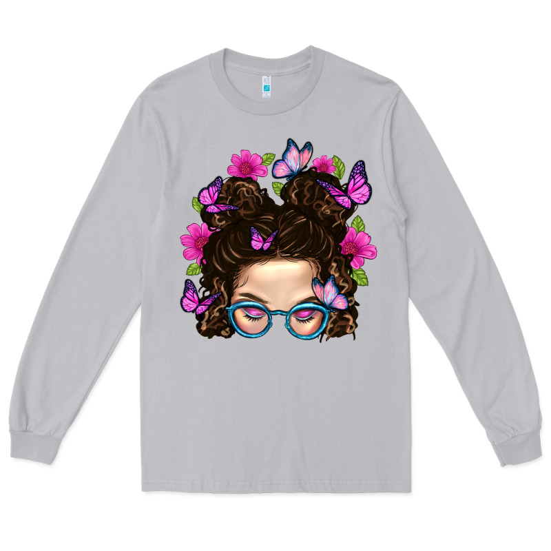 Messy Bun Mom With Butterfly Long Sleeve Tee by BundleAndBundleShop | Teevron