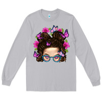 Moon Dust Messy Bun Mom With Butterfly Long Sleeve Tee - BundleAndBundleShop