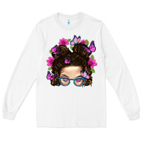 White Messy Bun Mom With Butterfly Long Sleeve Tee - BundleAndBundleShop