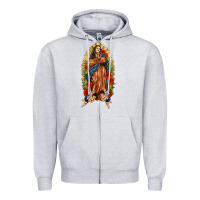 Heather Grey Lady of Guadalupe with Roses Zipper Hoodie - texasbilliewilder