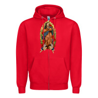 Red Lady of Guadalupe with Roses Zipper Hoodie - texasbilliewilder