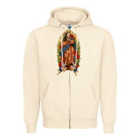 Sandshell Lady of Guadalupe with Roses Zipper Hoodie - texasbilliewilder