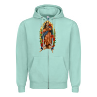 Seafoam Lady of Guadalupe with Roses Zipper Hoodie - texasbilliewilder