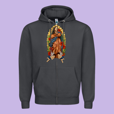 Lady Of Guadalupe With Roses Zipper Hoodie Designed By Texasbilliewilder