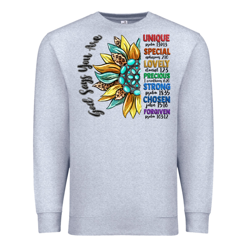 God Says You Are Unique Premium Sweatshirt by CowGirlArtShop | Teevron
